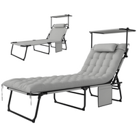 Outsunny Folding Tanning Chair - Sun Lounger with Canopy - Light Grey-Five-piece outdoor garden furniture set accommodates family meals and gatherings