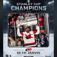 Frameworth Carolina Hurricanes 2026 Stanley Cup Champions: Seth Jarvis Ice Design PhotoGlass Framed Photo - 18" W x 22" H-Officially licensed NHL and NHLPA photo: Seth Jarvis 16x20 PhotoGlass Frame Carolina Hurricanes 2026 Stanley Cup Champions Ice Design for Carolina Hurricanes fans and collectors