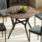 HOMCOM Round Dining Table with Steel Frame for Kitchen - Brown-Spacious tabletop accommodates food and drinks