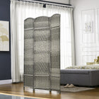 HOMCOM 3 Panel Hand-Woven Freestanding Room Divider for Home Office Bedroom - Mixed Grey-Features woven pattern with arched top for elegance 
