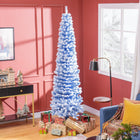 HOMCOM 7.5' Snow-Flocked Pencil Artifical Christmas Tree - Blue-Artificial Christmas tree designed to resemble a realistic tree 