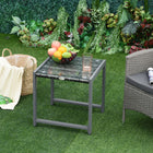Outsunny Rattan Coffee Table with Tempered Glass Top and Aluminum Frame for Outdoor, Garden - Grey-PE rattan construction with an aluminum frame for extra support  