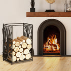 HOMCOM Firewood Rack Outdoor Log Holder - Black-Double as a chic decoration with tree patterns on the sides