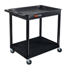 Luxor 2 Shelf Large Black Tub Cart (TC12-B)-Black shelves and legs are constructed of an injection-molded thermoplastic resin that will not stain, scratch, dent or rust. HDPE (high-density polyethylene) shelves; PVC legs