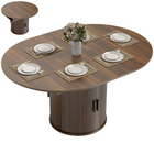 HOMCOM 43.3"-59" Round Extendable Table with Double Shelves & Fluted Doors for 4-6 - Walnut-Smooth rails allow quick, effortless extension