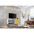 Manhattan Comfort Liberty 42.52" TV Stand, White and Yellow (212BMC64)-Upon Assembly, Measures: 42.52 in. Length, 25.8 in. Height, 14.17 in Depth.