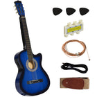 Soozier 38" Full Size Classical Acoustic Electric Guitar Premium Gloss Finish with Strings - Blue-Complete 38 Inch acoustic guitar set perfect for beginners and students