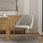 Manhattan Comfort Gracie 24.2" Modern Leatherette Upholstered Dining Chair - Stone and Gold-Frame and Legs Features Choice of Fully Welded Black Steel or Gold Stainless Steel