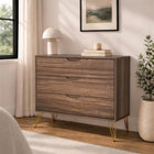 Manhattan Comfort Avira 35" Mid-Century Modern 3-Drawer Dresser - Brown-Three spacious drawers with easy-glide tracks for smooth opening and closing