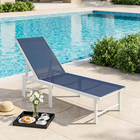 Outsunny Outdoor Lounge Chair - 5-Position Tanning Chair - Dark Blue-Back reclines to 4 different positions to find the great tanning angle
