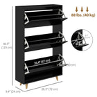 HOMCOM Narrow Shoe Cabinet with 3 Flip Doors & Adjustable Shelves - Black-Four balanced legs with non-slip feet stabilize on any floor