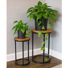 My Home My Living Rustic Wood and Metal Plant Stand 2-Piece Set - Brown-Different plant stand heights will enhance the visual appeal