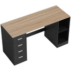 HOMCOM 55.1" Computer Desk with Drawers - Black Wood Grain-Features four drawers and an adjustable shelf for a tidy workspace