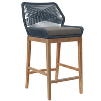 Modway Wellspring Outdoor Patio Teak Wood Bar Stool - Blue Graphite-Outdoor Patio Bar Stool