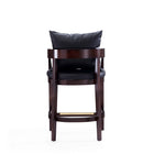Manhattan Comfort Ritz 22" Mid-Century Modern Faux Leather Upholstered Counter Stool - Black and Dark Walnut - 3 Pack-22" L x 22" W x 34" H