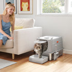PawHut XL Stainless Steel Cat Litter Box with Lid and Flip Cover-Extra-large interior provides ample room for cats up to 15 lbs. (7kg) 
