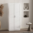 Manhattan Comfort Cornelia 29.61" Modern 7-Shelf Storage Closet - White-Sleek vertical rectangular door panels with black metal handles