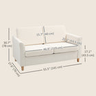 HOMCOM 56" Loveseat Sofa with Wooden Legs - Cream White-Cushioned backrest and broad track armrests for added support