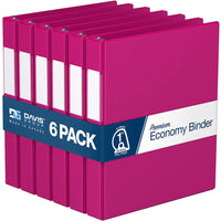 Davis Group Premium Economy Binder - D Ring - 1" - Pink - 6 Pack-3 Ring Binder
