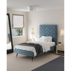 Manhattan Comfort Crosby 81.1" Modern Velvet Upholstered Twin-Size Bed - Blue-Upholstered In Luxurious Velvet with High Density Foam Filled Padding