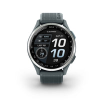 Garmin Approach S44 Smartwatch - Silver Aluminum Bezel With Twilight Silicone Band-COLORFUL AND CAPABLE - The stunning 1.2" AMOLED touchscreen display makes it easy to see key yardages to the green, hazards and layups on the colorful course maps.