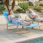 Outsunny Outdoor Lounge Chair - Folding Adjustable Reclining Chair - Blue-Triple-folding chaise lounge with 5 angles to adjust