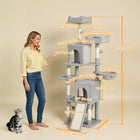 PawHut 70" Multi-Level Cat Tree Tower with 2 Condos - Light Grey-A wide base and anti-tip strap ensure stability for your active cats 