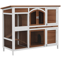 PawHut 49" L Outdoor 2-Tier Rabbit Hutch with Openable Roof and Slide-Out Tray - Brown-Solid wooden frame and asphalt roof is suitable for outdoors 