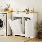 HOMCOM 7 Gallon Tilt Out Trash Sideboard Buffet Cabinet with Hidden Garbage Space & Drawers - White-Reliable particleboard with melamine surface for easy to wipe clean