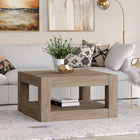 Hudson&Canal Hughes 32"W Square Coffee Table - Antiqued Grey Oak-Finished in wood-look antiqued gray oak