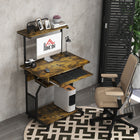 HOMCOM 31.5" Computer Desk - Rustic Brown-Sliding keyboard tray with a movable rack underneath
