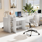 HOMCOM 39.5" Desk with Storage, 3 Open Shelves and Drawer - White-Made of particle board for reliable daily use