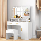 HOMCOM Vanity Desk with Mirror and Lights - 40.9" L x 15.7" W x 55.1" H - White-Ample storage with a drawer, 3 open shelves and a cabinet with adjustable inner shelving 