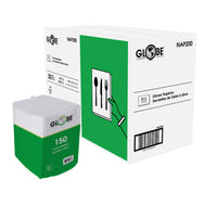 Globe Commercial NAP200 Dinner Napkins - 1/8th Fold - 15" x 17" - 2-Ply - White - 150 Napkins/Pack - 20 Pack-Virgin fibre