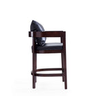 Manhattan Comfort Ritz 22" Mid-Century Modern Faux Leather Upholstered Counter Stool - Black and Dark Walnut - 3 Pack-Seat Height: 26.5"