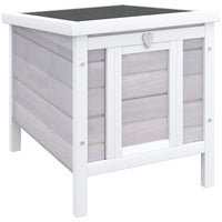 PawHut 17" Wooden Rabbit Hutch with Run and Tray - Grey-Solid fir wood construction with waterproof textured asphalt shingle for durable use 