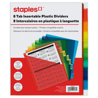 Staples Insertable Plastic Dividers with Pocket - 8 Tab - Coloured-Insertable Tabs