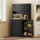HOMCOM 68" H Pantry Cabinet with Charging Station - Black-Spacious countertop with built-in power strip for charging devices 