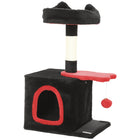 PawHut 28" Gothic Cat Tree Tower with Plush Top Bed - Red/Black-Features a condo, perch, and platform, suitable for 1-2 cats 
