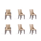 Manhattan Comfort Shubert Modern Faux Leather and Velvet Upholstered Dining Chair Set - Tan - Set of 6-Modern Dining Chair Set of 6 for Dining Room and Conference Use