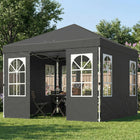 Outsunny 9.6 ft W x 9.6 ft L Pop Up Canopy Tent with 4 Sidewalls - 1-Button Push - Dark Grey-Features a pop-up design with a one-push central lock for tool-free setup in just 30 minutes