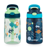 Contigo Kids Aubrey Leak-Proof Water Bottles - 14 oz (414 mL) - Cucumber Catci & Blueberry Cosmos - 2 Pack-Happy sipping to go: Water bottle design helps kids sip on the go with just one hand, without messy leaks or spills