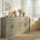 HOMCOM 55" Farmhouse Sideboard Buffet Cabinet with Barn Doors & Drawers - Grey Wood Grain-A robust tabletop supports up to 110 lbs, suitable for appliances or decor