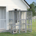 PawHut 71" L Outdoor Catio Cat Enclosure with Asphalt Roof and Jumping Platforms - Grey-Expandable design to connect indoors and outdoors 