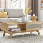 Modway Soma Coffee Table - Oak-Natural Rattan Weave