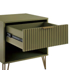 Manhattan Comfort DUMBO 20.07" Modern 1-Drawer Nightstand - Olive Green-Stylish Splayed Gold Metal Legs Adding Seamless Fashion Design and Durability
