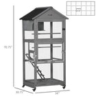 PawHut 71" H Wooden Bird Cage with Two Doors, Ladder and Pull out Tray - Dark Grey-Strong fir wood for daily use 