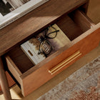 Modway Coralie 2-Drawer Curved Vegan Leather Nightstand - Walnut Tan-Wood Grain Laminate