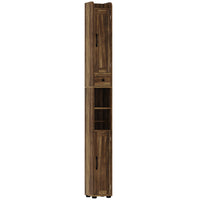 HOMCOM 73" Tall Narrow Bathroom Storage Cabinet - Brown Wood Grain-Offers both closed and open storage areas with adjustable shelving for versatility