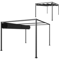 Outsunny Patio Pergola with Retractable Canopy - 10' x 7' - Black-Metal frame with powder coating in superior strength and great stability 